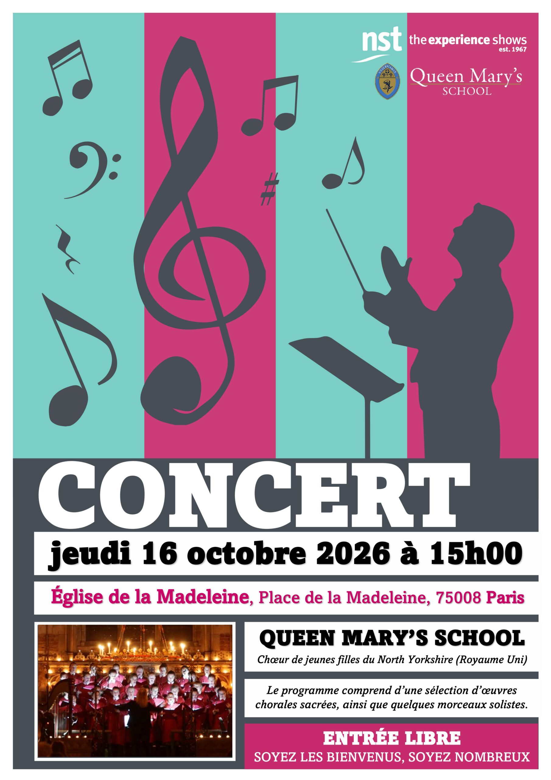 NST CONCERT POSTER – Queen Mary’s School – Eglise de la Madeleine 16.10.25